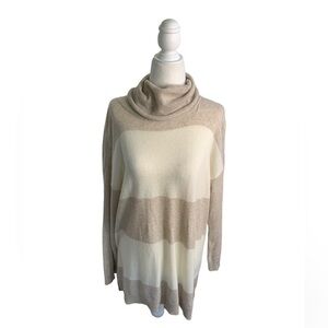 Benedetta B. Cashmere Cream Striped Turtleneck Made in Italy Sweater sz L